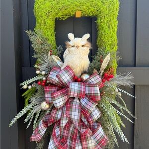 Charming Holiday Wreath with Owl and Plaid Accents
